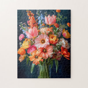 Bright Spring Bouquet in Glass Vase Jigsaw Puzzle