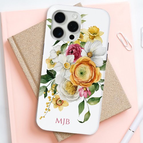 Bright Spring Floral Bouquet with Monogram iPhone 15 Pro Max Case