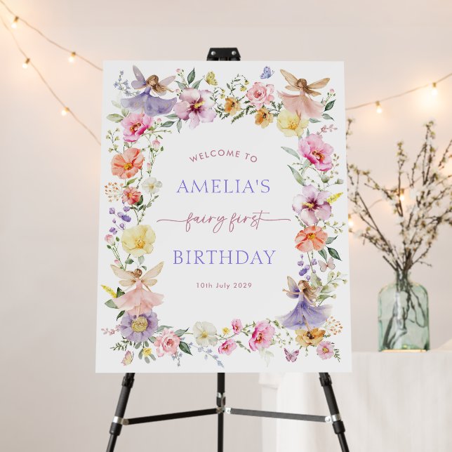 Bright Spring Floral Fairy First Birthday Welcome Foam Board (In Situ (Stand))