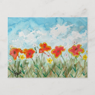 Bright Spring Flowers and Clouds Postcard