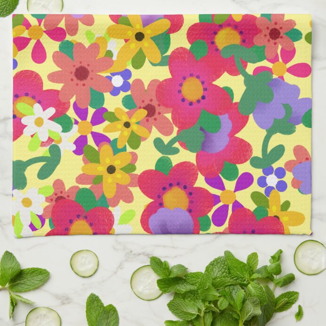 Bright Spring Flowers You Customize Pretty Kitchen Towel (Folded)