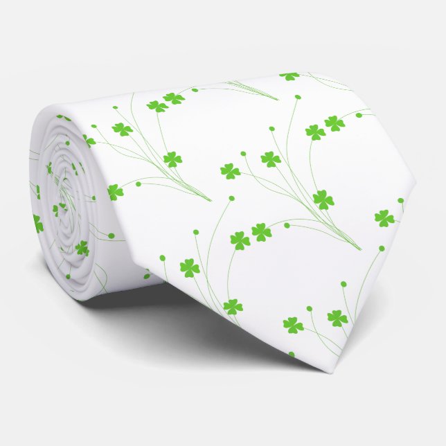 Bright Spring Green Flowers, Small Floral Print Neck Tie (Rolled)