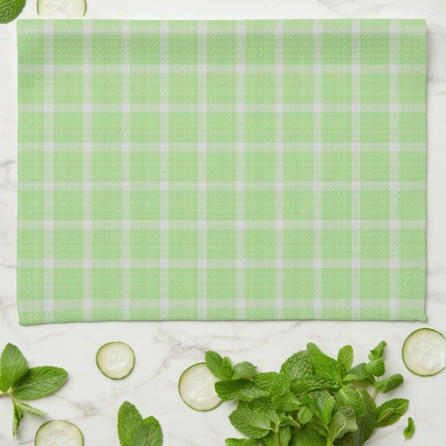 Bright Spring Green Gingham Plaid Kitchen Towel (Folded)