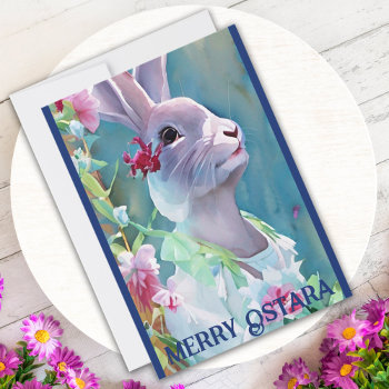 Bright Spring Ostara Bunny Dress In Garden Holiday Card by Cosmic_Crow_Designs at Zazzle