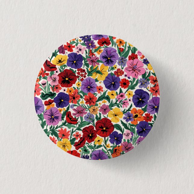 Bright Spring Pansies Floral Garden Pattern Button (Front)