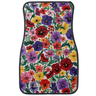Bright Spring Pansies Floral Garden Pattern Car Floor Mat