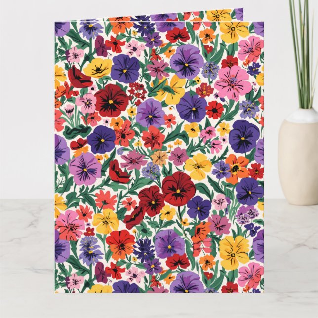 Bright Spring Pansies Floral Garden Pattern Card (Front)