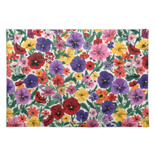 Bright Spring Pansies Floral Garden Pattern Cloth Placemat