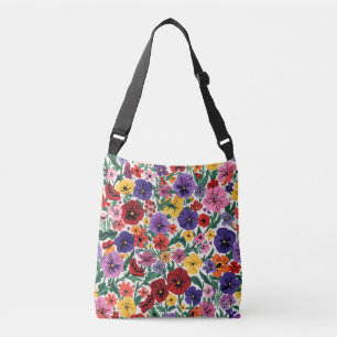 Bright Spring Pansies Floral Garden Pattern Crossbody Bag