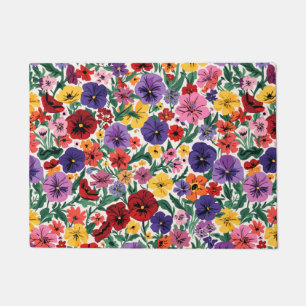 Bright Spring Pansies Floral Garden Pattern Doormat