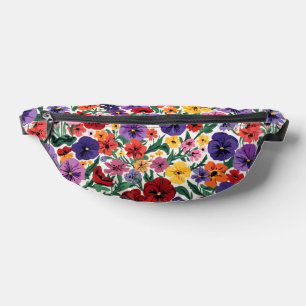 Bright Spring Pansies Floral Garden Pattern Fanny Pack