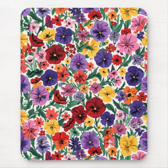 Bright Spring Pansies Floral Garden Pattern Mouse Pad (Front)