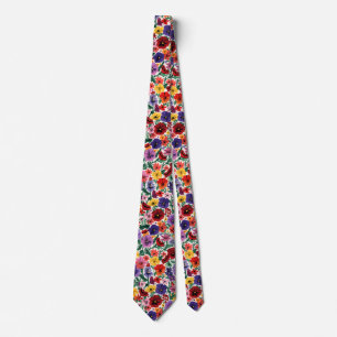 Bright Spring Pansies Floral Garden Pattern Neck Tie