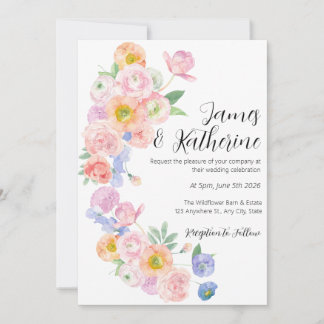 Bright Spring Watercolor Floral Wedding Invitation