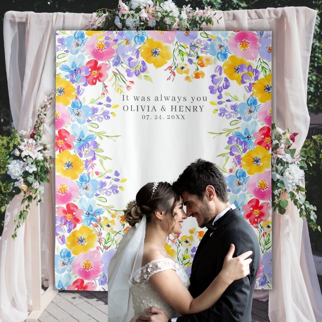 Bright Spring Watercolor Flowers Wedding Backdrop (Creator Uploaded)