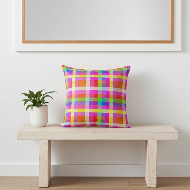 Bright Squares of Rainbow Colors Throw Pillow (Creator Uploaded)