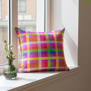 Bright Squares of Rainbow Colors Throw Pillow