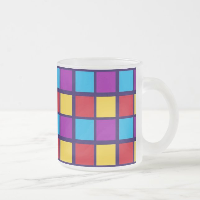 Bright Squares (with red and blue)  Frosted Glass Coffee Mug (Right)