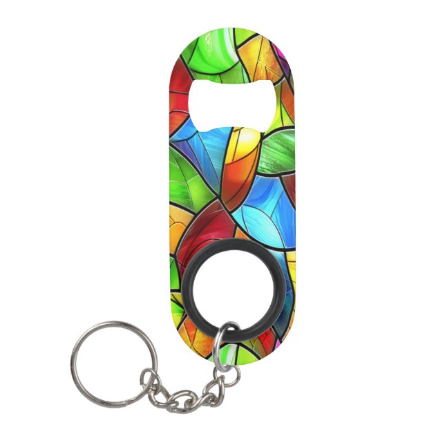 Bright Stained Glass Mosaic Keychain Bottle Opener (Front)