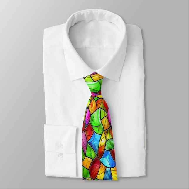Bright Stained Glass Mosaic Neck Tie (Tied)