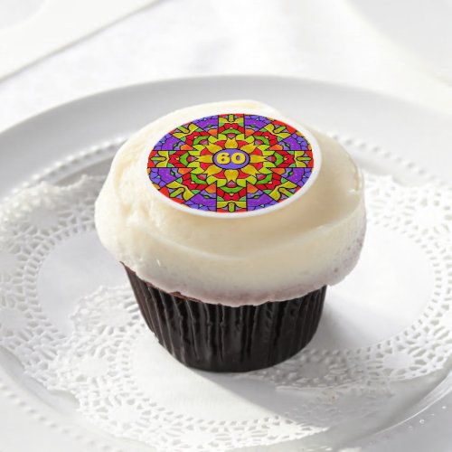 Bright Stained Glass Red  Purple _ Age Number Edible Frosting Rounds