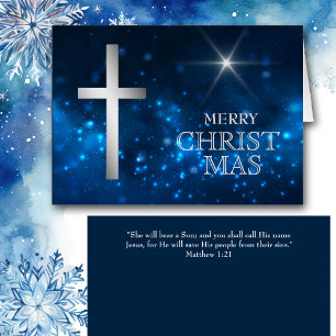 Bright Star Christian Silver Cross Christmas Cards