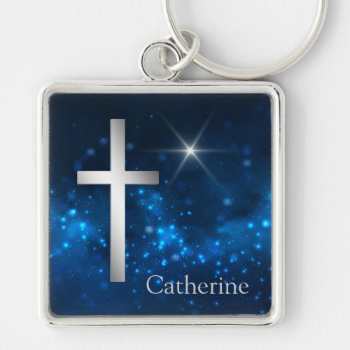 Bright Star Christian Silver Cross Keychain