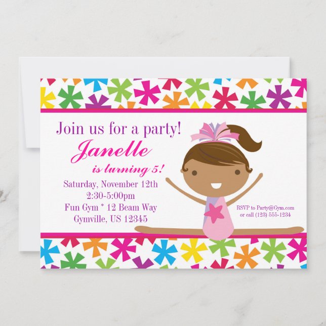 Bright Star Gymnasts Birthday Party Invitation (Front)