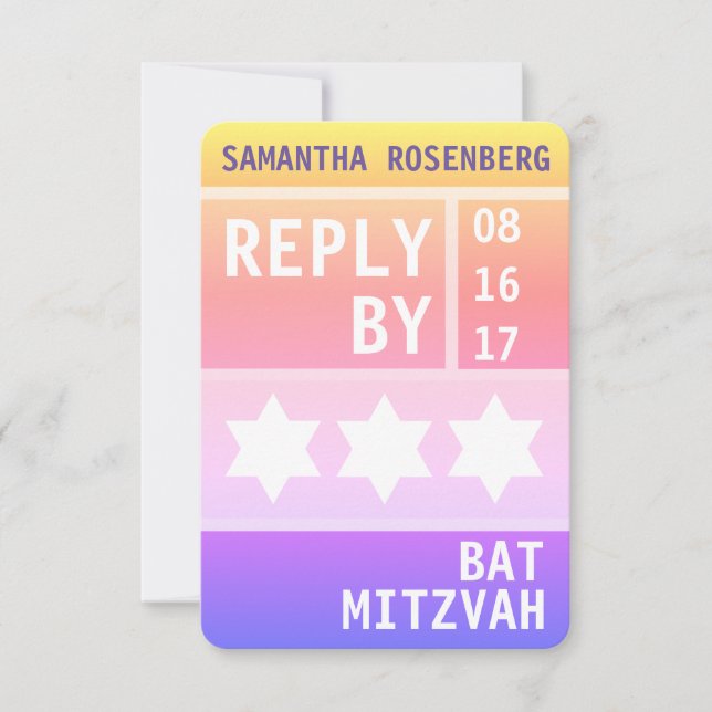 Bright Star of David Bat Mitzvah RSVP Reply Invitation (Front)