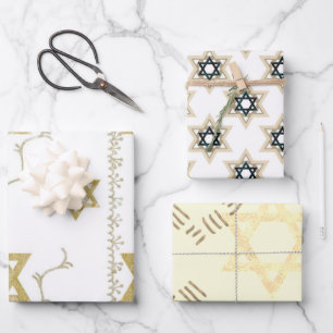 Bright Star of David Black White Gold Wrapping Paper Sheets