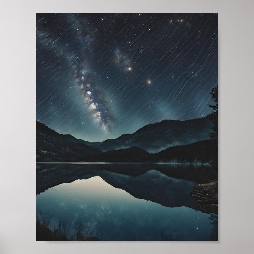 Bright stars above the lake poster