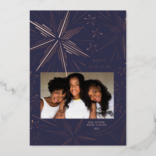 Bright Stars Festive Fireworks New Year Photo Card