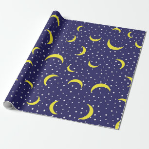 Bright Stars & Yellow Quarter Moon Night Sky Wrapping Paper