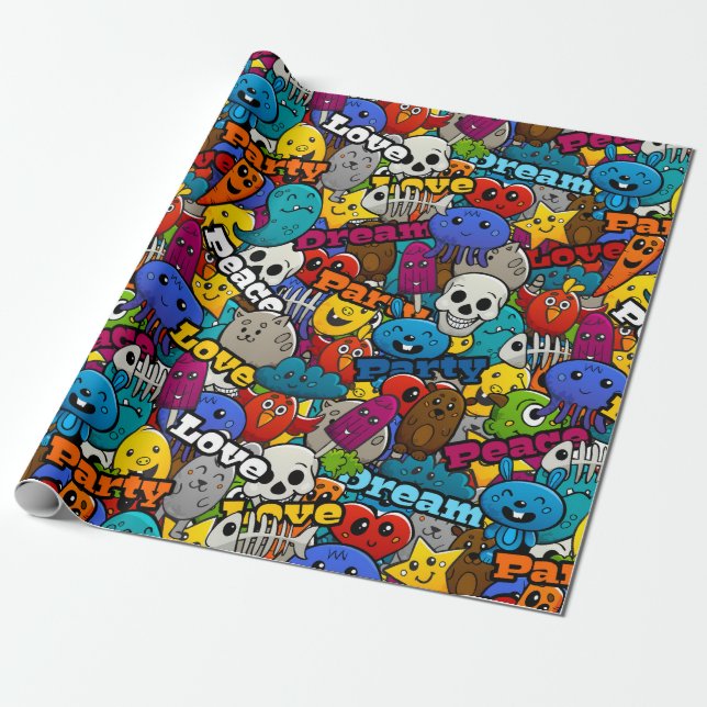 Bright Sticker Pattern Wrapping Paper (Unrolled)