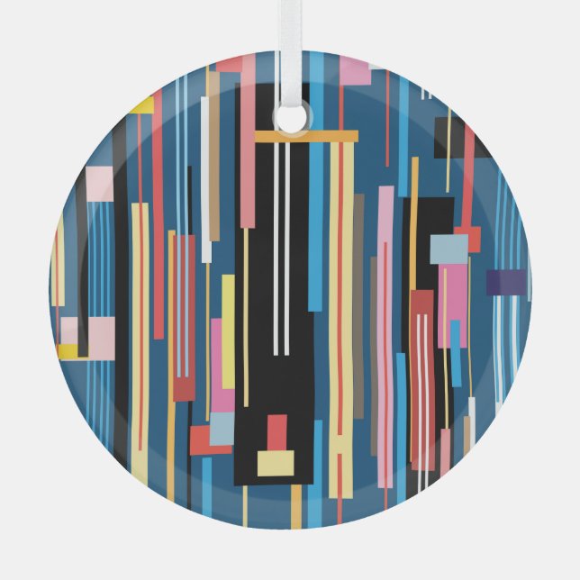 Bright Stripe Abstract Pattern Glass Ornament (Front)