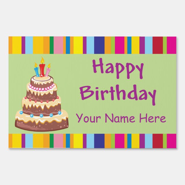 Bright Stripe Birthday Yard Sign (Front)