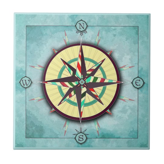 Bright Stripe Nautical Compass Ceramic Tile 8442