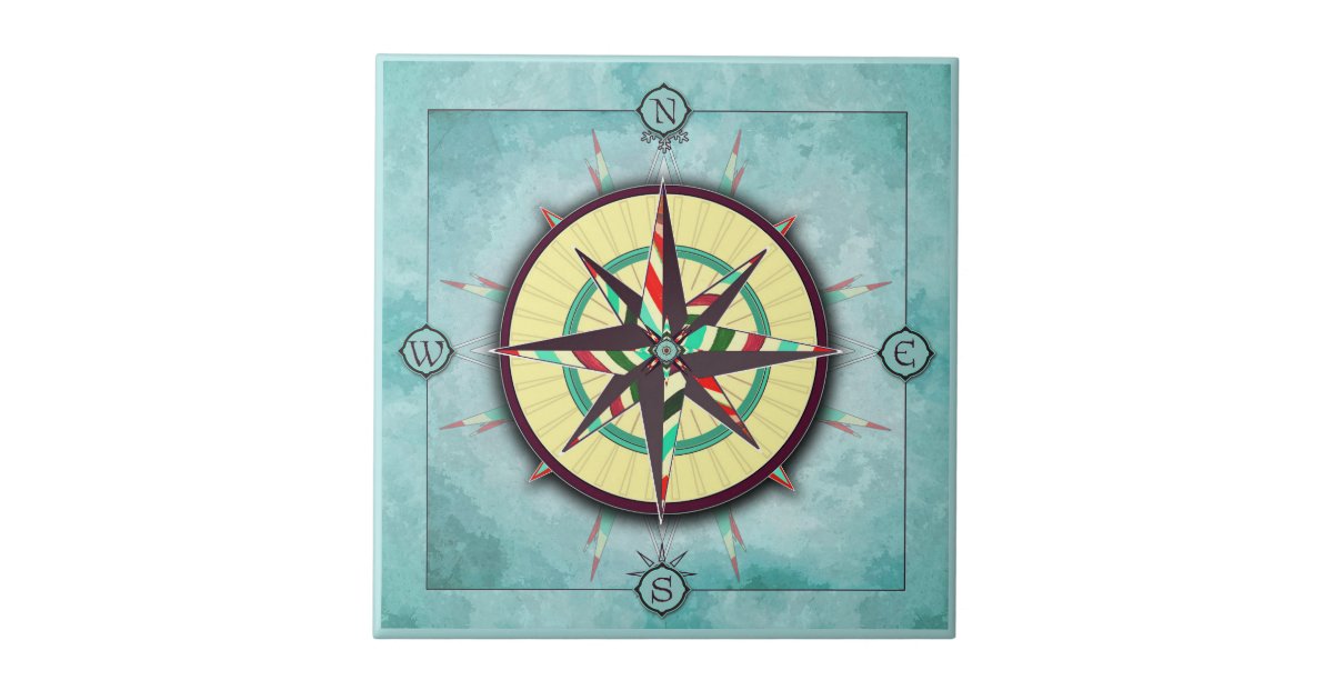 Bright Stripe Nautical Compass Ceramic Tile | Zazzle
