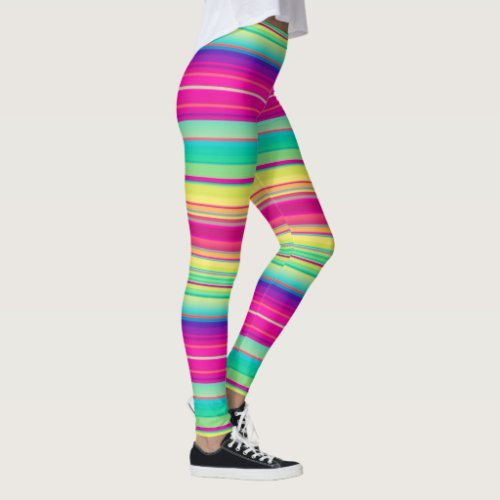 Bright Stripe Womens Colorful Running Leggings