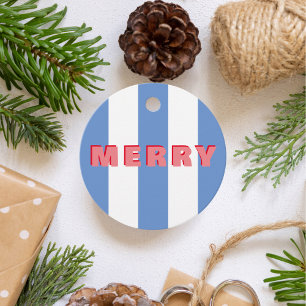 Bright Striped Blue Christmas 'Merry' Favor Tags