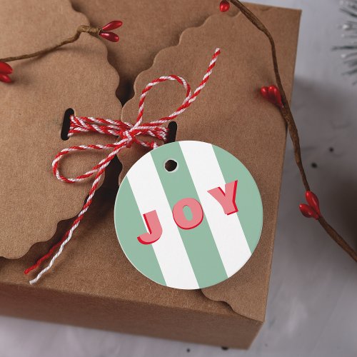 Bright Striped Green Christmas Joy gift tags