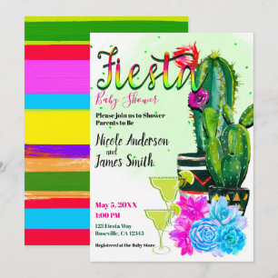 Bright Stripes Cactus Succulent FIESTA Baby Shower Invitation