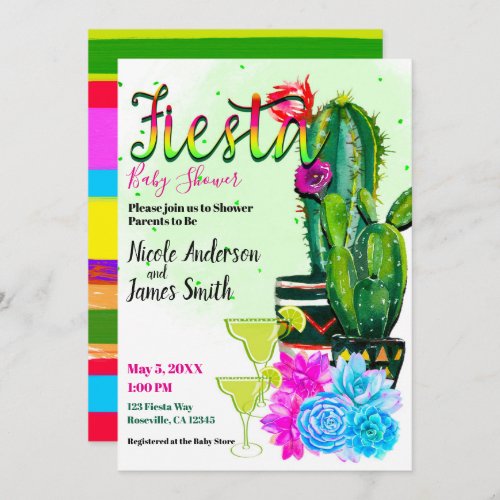 Bright Stripes Cactus Succulent FIESTA Baby Shower Invitation