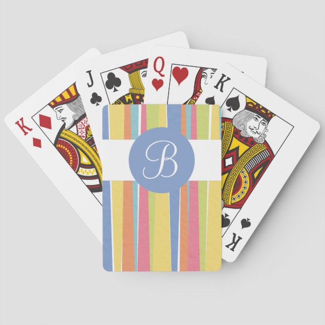 Bright stripes custom monogram playing cards (Back)