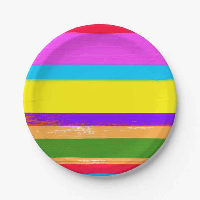 Bright Stripes Fiesta Cinco De Mayo Birthday Party Paper Plates (Front)