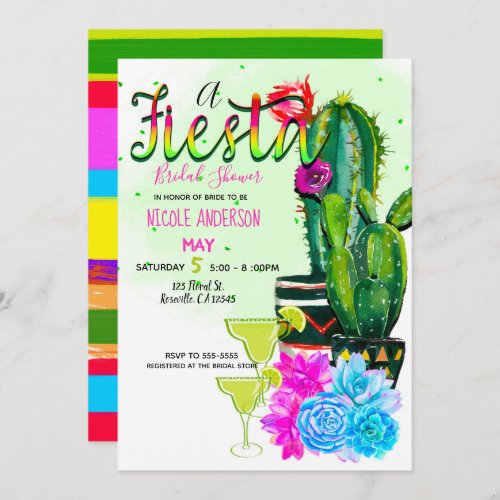 Bright Stripes Fiesta Succulents Bridal Shower Invitation