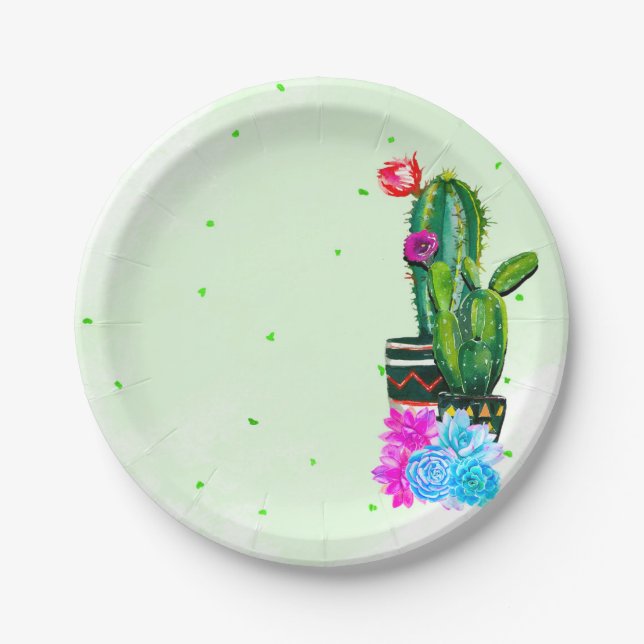 Bright Stripes Fiesta Succulents Cinco de Mayo Paper Plates (Front)