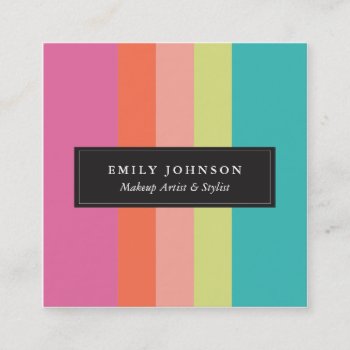 Bright Stripes Square Business Card by origamiprints at Zazzle