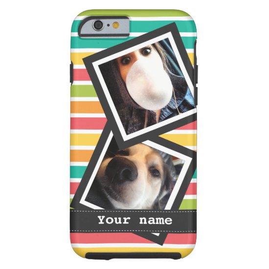 Bright Stripes with 2 Square Instagram Photos Tough iPhone 6 Case