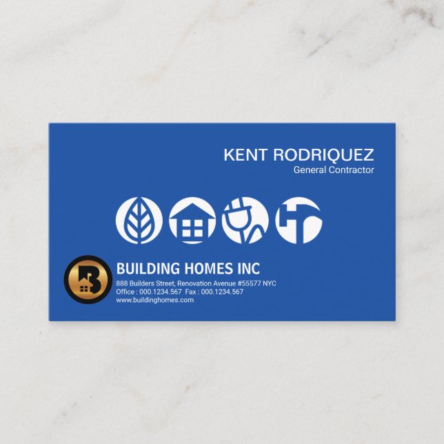 Bright Stunning Blue Contractors Signage Builder Business Card (Front)